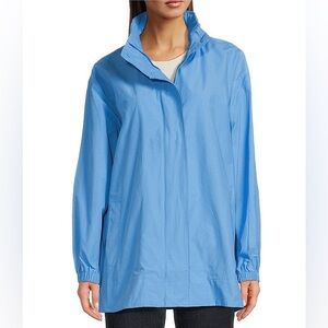 NWT Eileen Fisher Organic Cotton Blend Stand Collar Long Sleeve Hidden Hood Coat